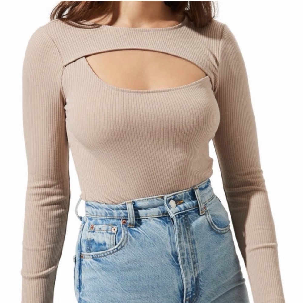 Aqua Beige Cut-Out Long Sleeve Top